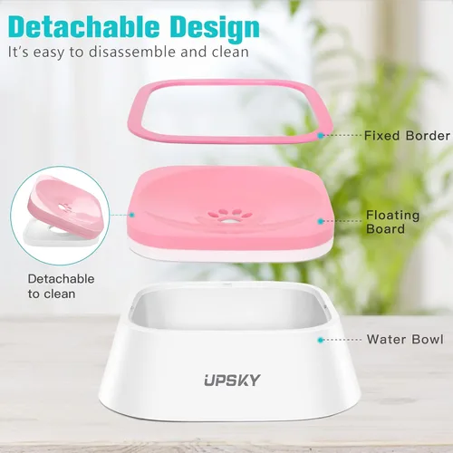 Miniatura 2 de UPSKY Cuenco antideslizante para beber lento, dispensador de mascotas sin derrames de 35 onzas para perros y gatos Rosa