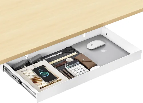Cajón debajo del escritorio, organizador de almacenamiento deslizante de acero al carbono de 20.1 pulgadas debajo de la mesa con diapositivas de