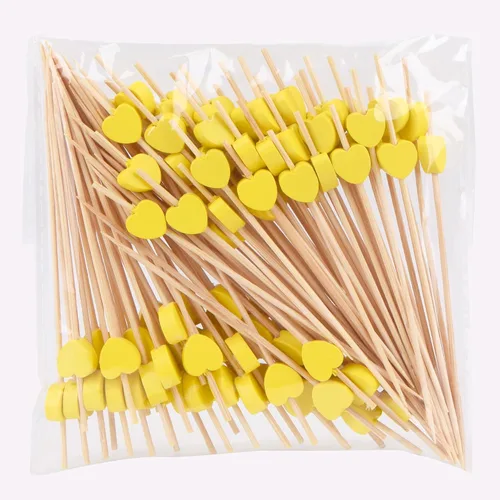 Miniatura 8 de JtmyAota 100 unidades de palillos de dientes de bambú con forma de corazón, púas de cóctel de bambú naturales para aperitivos, pastel de frutas, Rosa