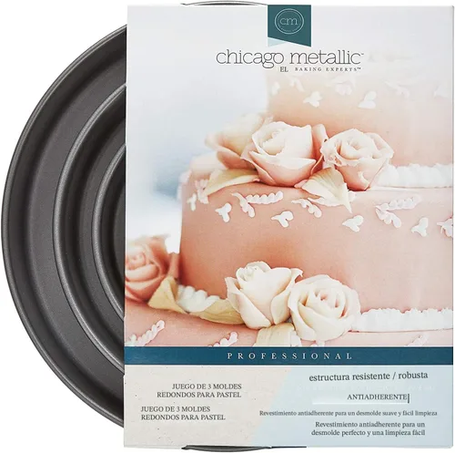 Miniatura 9 de Chicago Metallic Juego Profesional de 3 Moldes Redondos para Pasteles de 6, 8, 10 pulgadas, Utensilios de Repostería Premium Antiadherentes, Acero