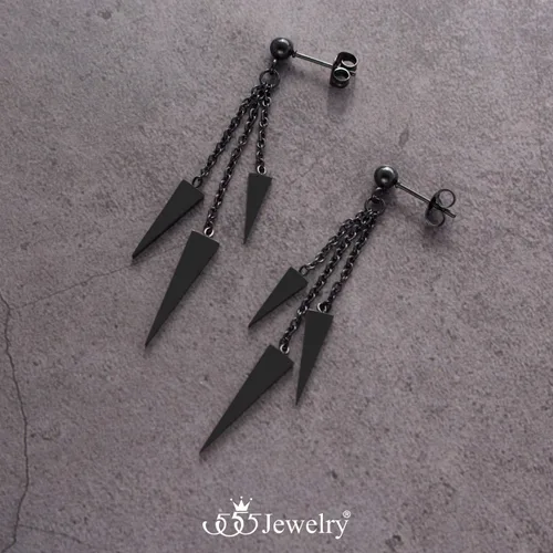 Miniatura 4 de 555Jewelry Pendientes colgantes de acero inoxidable con triple triángulo para mujer