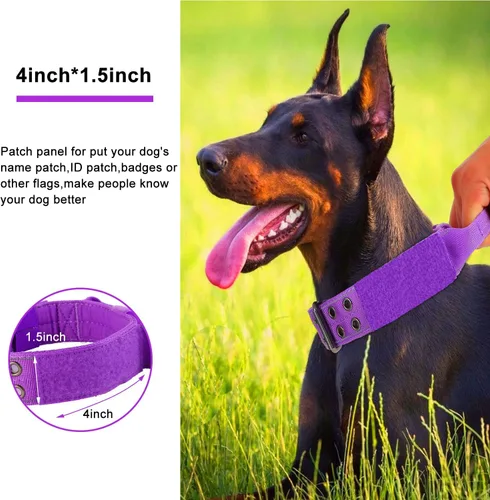 Miniatura 6 de Collar reflectante para perro táctico resistente con mango de control y hebilla de metal para entrenamiento de perros (M, morado)