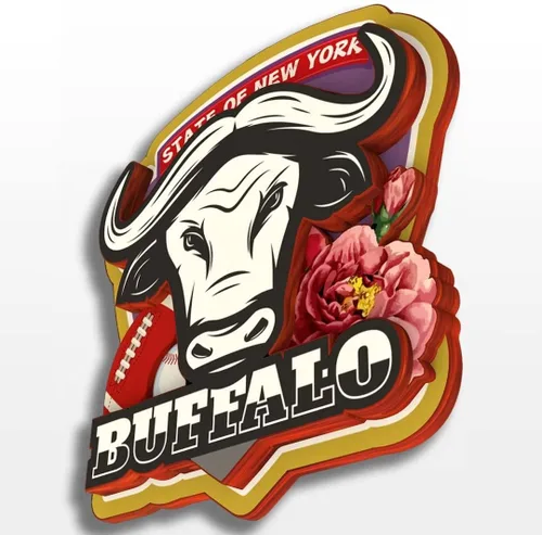 Miniatura 3 de Buffalo - Imán de nevera de madera en 3D de madera de Nueva York, Estados Unidos, Estados Unidos, hecho a mano, recuerdos de la ciudad, imán