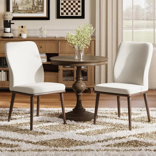 MALOL Upholstered Dining Chairs Set of 2, Modern Kitchen Chairs with High Back, Padded Fabric Dining Room Chair with Solid Wood Legs for Beige
