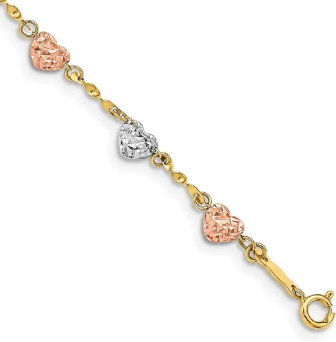 IceCarats Pulsera de cadena de amor de corazón de oro tricolor de 14 quilates