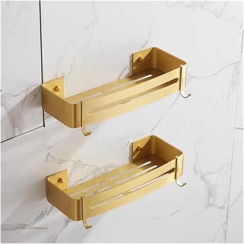Miniatura 5 de Estante esquinero de baño, estante de baño montado en la pared, estante de ducha de baño de aluminio dorado cepillado, soporte para champú de baño
