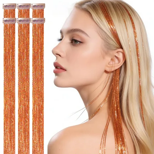 Miniatura 30 de Celinebella 6 extensiones de cabello con clip de mezcla de color rojo, plateado y azul, 6 unidades, resistentes al calor, para mujeres, 17-Azul