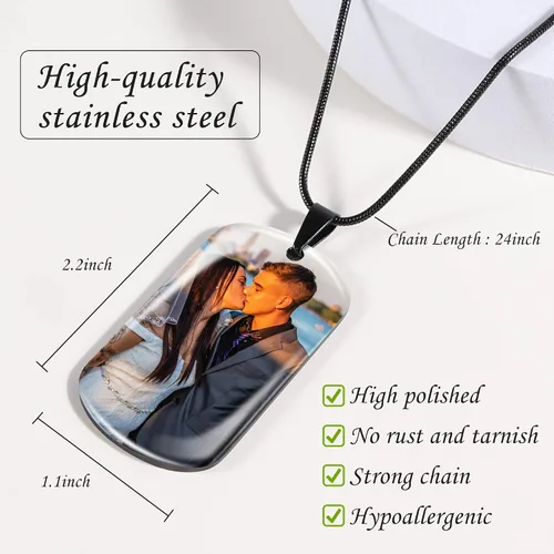 Miniatura 3 de Bivei Collar con etiqueta de perro, collar grabado con foto personalizada para hombres, collar con etiqueta de perro militar con imagen personalizada