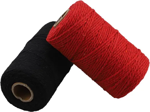 Miniatura 14 de Carrete de hilo de algodón de 656 pies de 10 capas, cuerda para manualidades y envoltura de regalos (negro + amarillo)