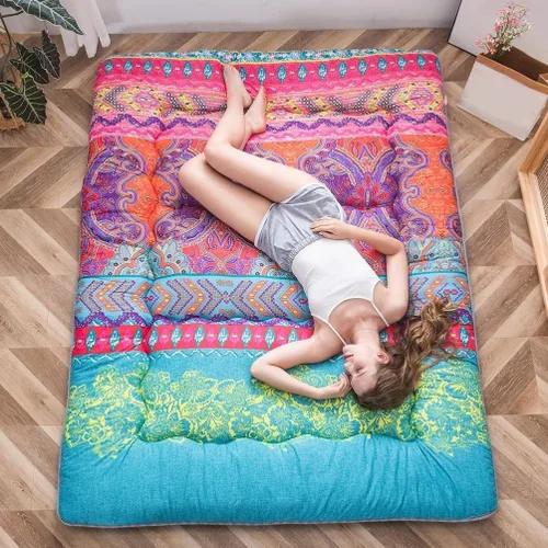 Miniatura 11 de Shiki - Colchón de futón japonés, colchón grueso de suelo, almohadilla de dormir enrollable con funda lavable para dormitorio de invitados, Flor
