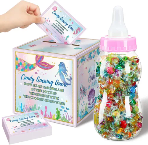 Miniatura 10 de Glenmal Juego de 52 piezas de regalo para juegos de baby shower, biberón grande para juego de ducha, adivina cuántos dulces decoraciones