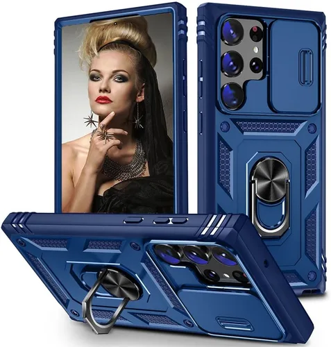 Miniatura 21 de Funda para Samsung Galaxy S22 Ultra 5G con ranura para tarjetero de cámara deslizante, grado militar, resistente, a prueba de golpes, funda de tres