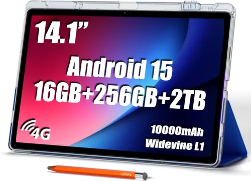 Tablet de pantalla grande de 14 pulgadas, tableta Android 15, 16 GB de RAM, 256 GB de ROM, pantalla IPS FHD de 1920 x 1200, Widevine L1, carga de