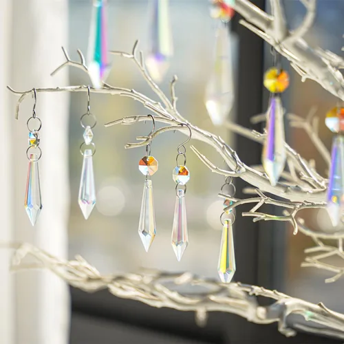 25 piezas de 55 mm de cristales de colores para candelabros con ganchos, guirnalda de cristal atrapasoles con cuentas de cristal octogonales,