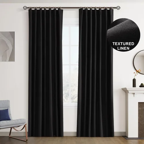 Miniatura 53 de Joywell 2 cortinas opacas 100%, lino, beige natural, trabillas traseras/cinta con ganchos, aislantes, de dormitorio, comedor, sala, puerta corrediza