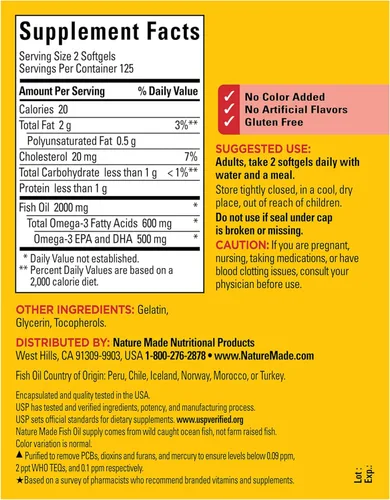 Miniatura 6 de Nature Made - Suplementos de aceite de pescado Omega 3, 2000 mg por porción en cápsulas blandas, aceite de pescado Omega 3 para el apoyo a la salud