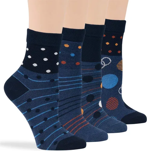Miniatura 24 de 7BIGSTARS KINGDOM Women's Cotton Quarter Non-Binding Diabetic Fashion Socks-L-M-4 Pack-Multicolor