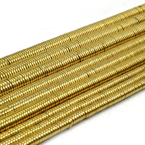 Miniatura 3 de Cuentas Heishi de hematita Cuentas de hematita heishi chapadas en metal natural liso 0.315 in Oro dorado 0.315 in