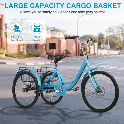 Miniatura 2 de Triciclo para adultos de 7 velocidades, bicicletas de 3 ruedas de 24 pulgadas, bicicleta de triciclo para adultos con cestas extraíbles, bicicleta