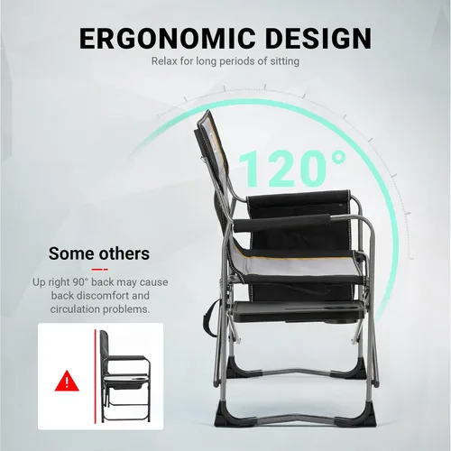 Miniatura 8 de Overmont Silla de campamento ligera de gran tamaño, portátil, cómoda, resistente, plegable, con mesa auxiliar y bolsa enfriadora para campamento