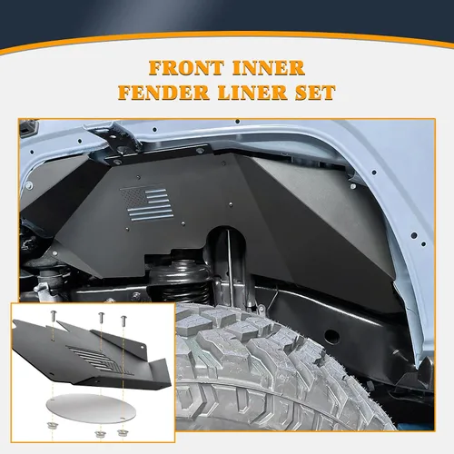 Miniatura 5 de Juego de guardabarros interior delantero y trasero de aluminio, patrón de moda compatible con Jeep Wrangler JK JKU Unlimited 2007-2018, color negro