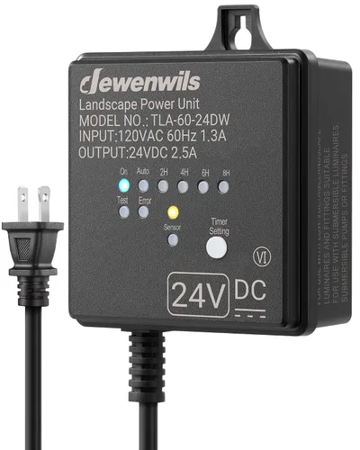 DEWENWILS Transformador de paisaje de bajo voltaje, 60 W 120 V CA a 24 V CC, transformador de iluminación de paisaje con temporizador y sensor de