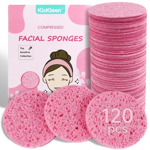 120 esponjas faciales comprimidas, 100 % natural, esponjas cosméticas de spa de celulosa para limpieza facial diaria, maquillaje y eliminación de