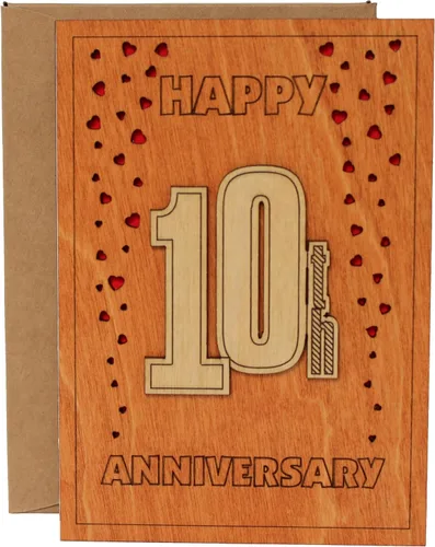 Tarjeta de aniversario de 10 años de madera con soporte. 10 años, décima, diez años, tarjetas de aniversario de boda de aluminio para ella, esposa,