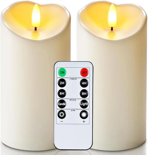 Miniatura 31 de Homemory Velas sin llama impermeables para exteriores de 4 x 12 pulgadas con temporizadores y control remoto, velas que funcionan con pilas, velas