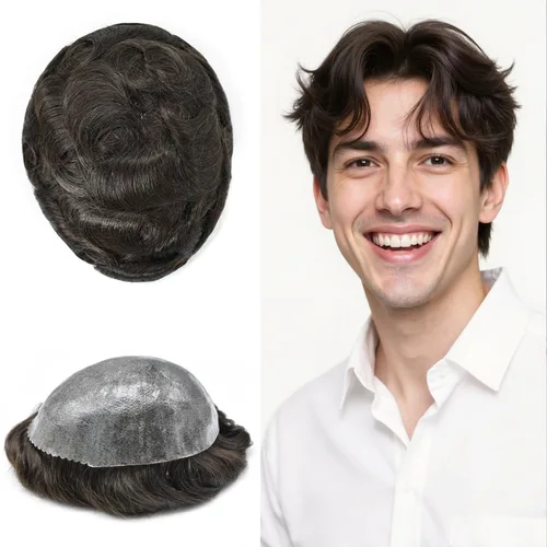 Miniatura 158 de Toupee for Men Hair Piece Real Human Hair Full Poly Skin Mens Toupee Mens Hair System Injected PU Hair System Invisible Hairpiece for