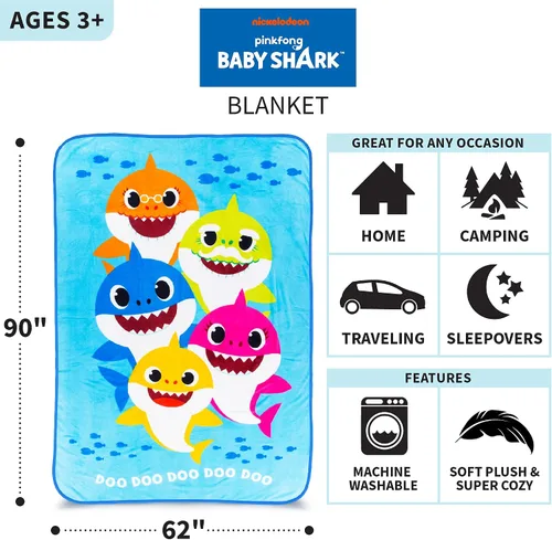 Miniatura 3 de Franco Ropa de cama para niños, manta de felpa súper suave, 62 x 90 pulgadas, Baby Shark Tiburón bebé