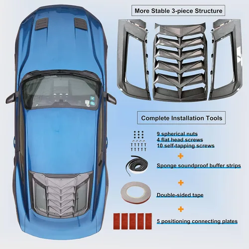 Miniatura 6 de Persiana para ventana trasera para Ford Mustang 2015-2023, Decoración de ventilación estilo GT Lambo para parabrisas para Ford Mustang 2015-2023