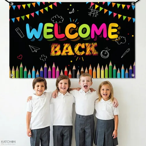 Miniatura 4 de Katchon, Welcome Back To School Banner - Xtralarge, 70.8x43.3 Inch Back To School Backdrop First Day Of School Banner Welcome Back Banner