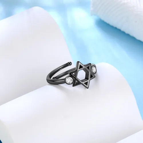 Miniatura 70 de Jewmon Anillo de plata de ley con estrella de David para mujer – Anillo ajustable Magen David – Amuleto Wicca – Regalos judíos