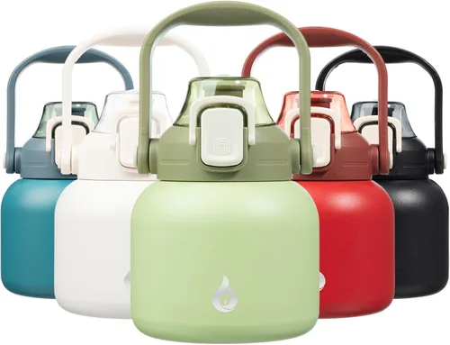 Miniatura 28 de BJPKPK - Botellas de agua aisladas con pajita, botellas de agua bonitas de 27 oz con asa, jarra de metal de acero inoxidable sin BPA, frascos 27 oz