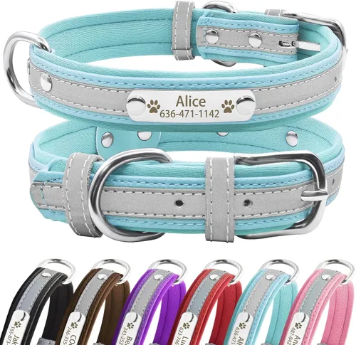 Miniatura 8 de Collares reflectantes personalizados para perros con acolchado de neopreno, collar de perro grabado personalizado con placa de nombre para perros