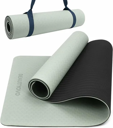 Tapete de yoga con correa, 1/3 pulgadas extra gruesa, de doble cara, antideslizante, tapetes profesionales de TPE para mujeres y hombres, tapete de