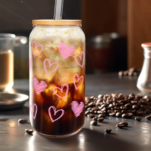 Miniatura 7 de Mason Life Vasos de Café Helado, Tazas de San Valentín Regalos para Ella Mujeres 18 OZ Taza de Corazones Vaso de Cerveza, Vasos para Beber en Pareja