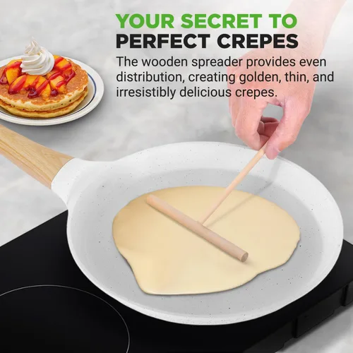 Miniatura 2 de NutriChef Juego de 2 sartenes antiadherentes para crepé, sartenes Dosa recubiertas de mármol de 11 pulgadas con esparcidores de madera, baquelita