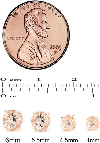 Miniatura 4 de Pendientes de botón de flor de lis de morganita de oro rosa macizo de 14 k