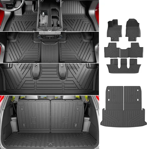 Miniatura 32 de powoq Tapete de suelo compatible con Honda Pilot 2016-2022 con alfombrilla de respaldo, forro de carga de repuesto para accesorios Honda Pilot