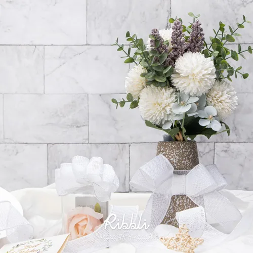Miniatura 6 de Ribbli Cinta de Arpillera Blanca con Alambre, 1-1/2 Pulgadas x 10 Yardas, Cinta de Arpillera Real Cruzada con Borde de Alambre para Lazo Grande