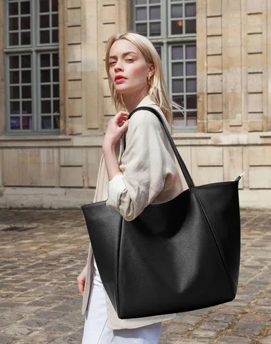 Miniatura 3 de KALIDI Bolso Tote Grande de Cuero Vegano para Mujer, Bolso de Hombro, Casual, con Cremallera, para Trabajo, Fin de Semana, Estilo Hobo, 23L