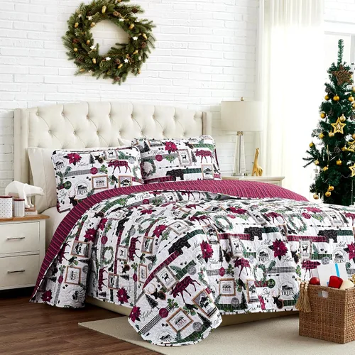 Miniatura 17 de Southshore Fine Living Edredón de Navidad Twin XL Juego de Ropa de Cama, Colcha de Navidad Reversible Estilo Farmhouse, Sobrecama Twin XL - Cuadros