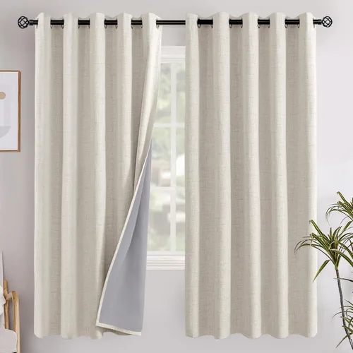 Miniatura 64 de YoungsTex - Cortinas opacas de lino para dormitorio, oscurecimiento de la habitación, cortinas con textura de lino, paneles con aislamiento térmico