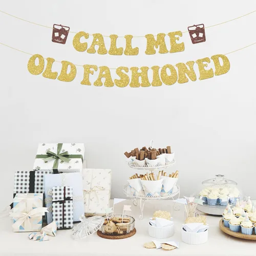 Miniatura 5 de Cartel clásico de Call Me Old Fashioned con purpurina dorada para fiesta de cóctel para cumpleaños, jubilación, hombres, decoraciones retro