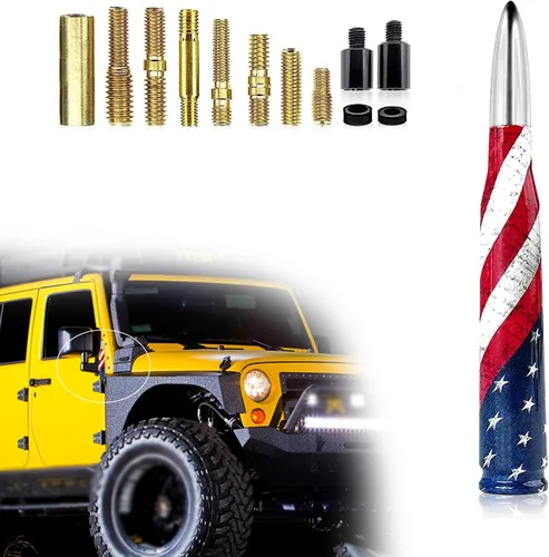 Miniatura 7 de 1 pieza de antena de bala modificada para coche, antena decorativa personalizada antirrobo con bandera americana de 5.5", señal estable