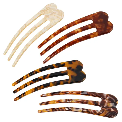 Horquillas francesas grandes para mujer, 4 piezas de horquillas de pelo francés en forma de U, pinzas de pelo francés únicas de 3 puntas, tenedores
