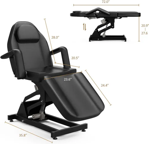 Miniatura 9 de SyyBhb Silla de tatuaje de cama de spa totalmente eléctrica negra, mesa facial con 3 motores con bolsillo de almacenamiento, respaldo de 21 a 28
