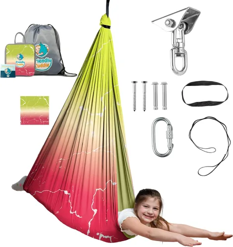 Miniatura 11 de Columpio sensorial de interior para niños o exterior – Soporta 300 libras, doble capa y giro de 360°, columpio hamaca de terapia de compresión